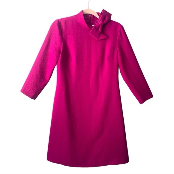 Eliza J. 60’s Style Bow Neck Crepe Shift Dress Fuchsia Pink, sz 8, MSRP $148 - Picture 1 of 10